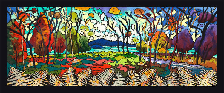 Evening Panorama
19.5" x 37.25" framed
Giclee with hand stamped foil on paper
$900