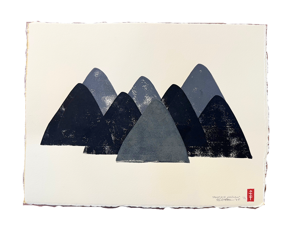 Mountain Uniform
11 1/4" x 14 1/2"
Block Print Composition/Ink on Rives BFK Paper (Cream)
$500
