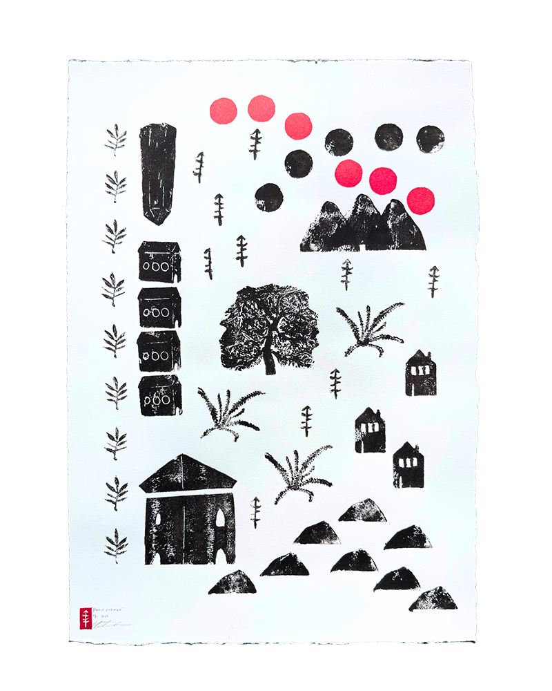 Phase Change
21" x 14 3/4"
Block Print Composition/Squid Ink on Arches Paper
$750