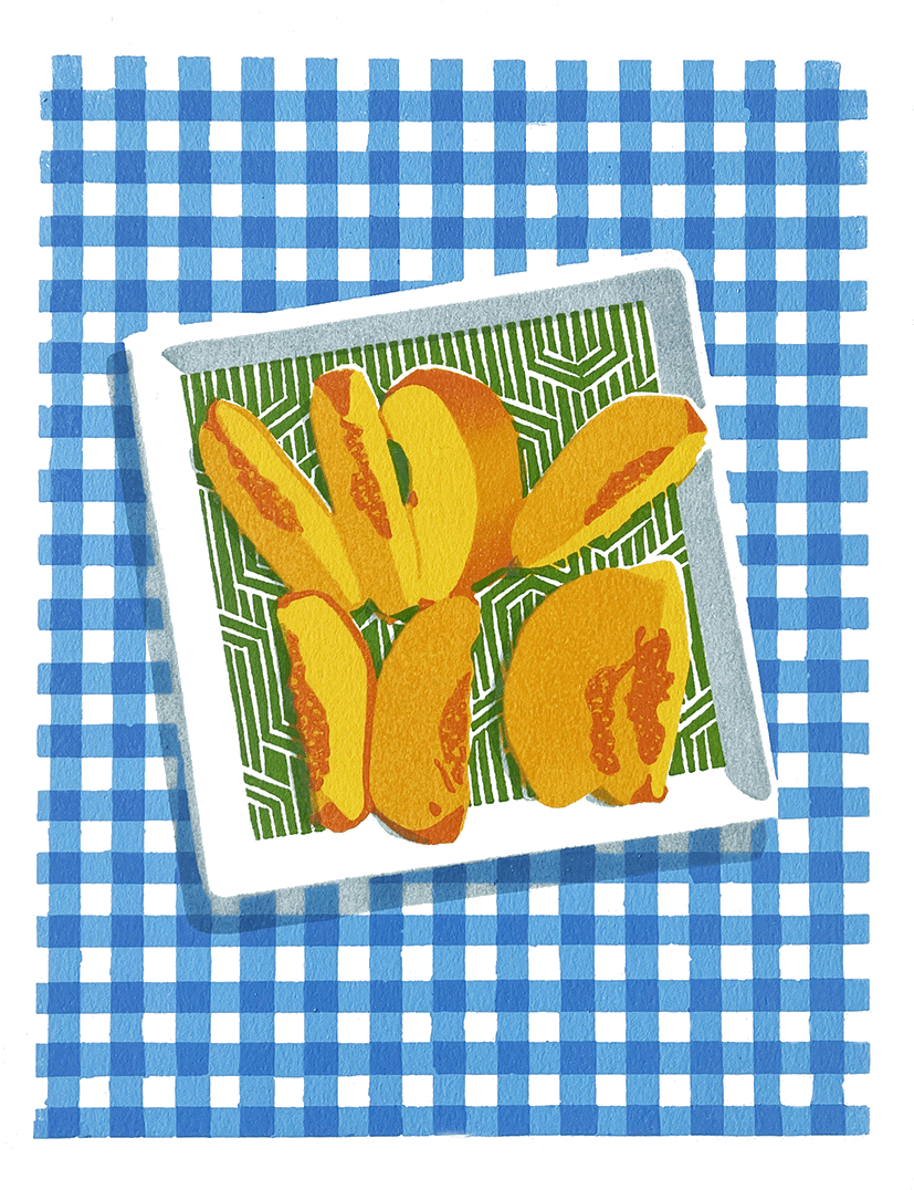 Fresh (Peaches) (2022)
Linoleum Relief
11" x 14"
$195