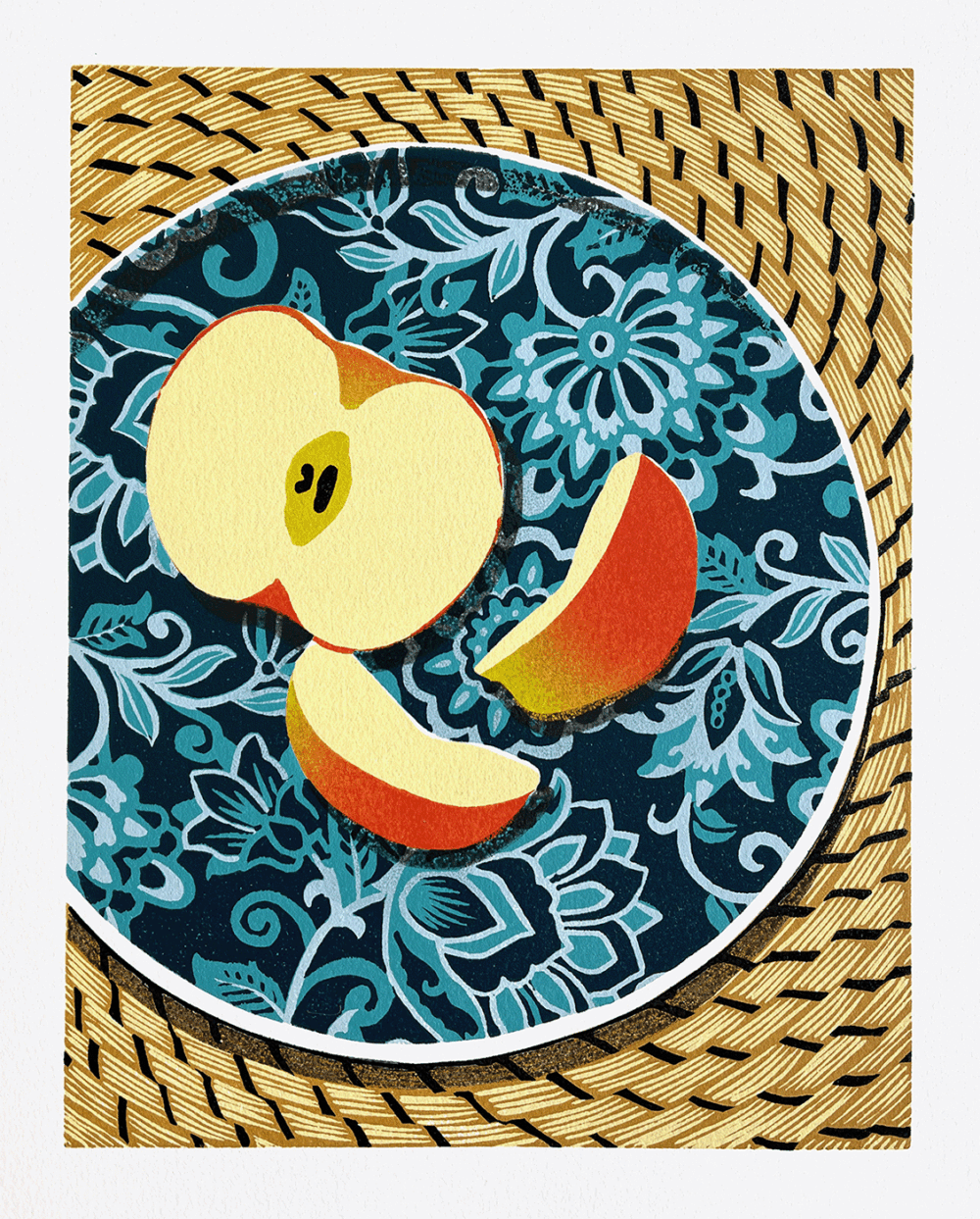Delicious (Apples on Paisley) (2022)
Linoleum Relief
11" x 14"
$195